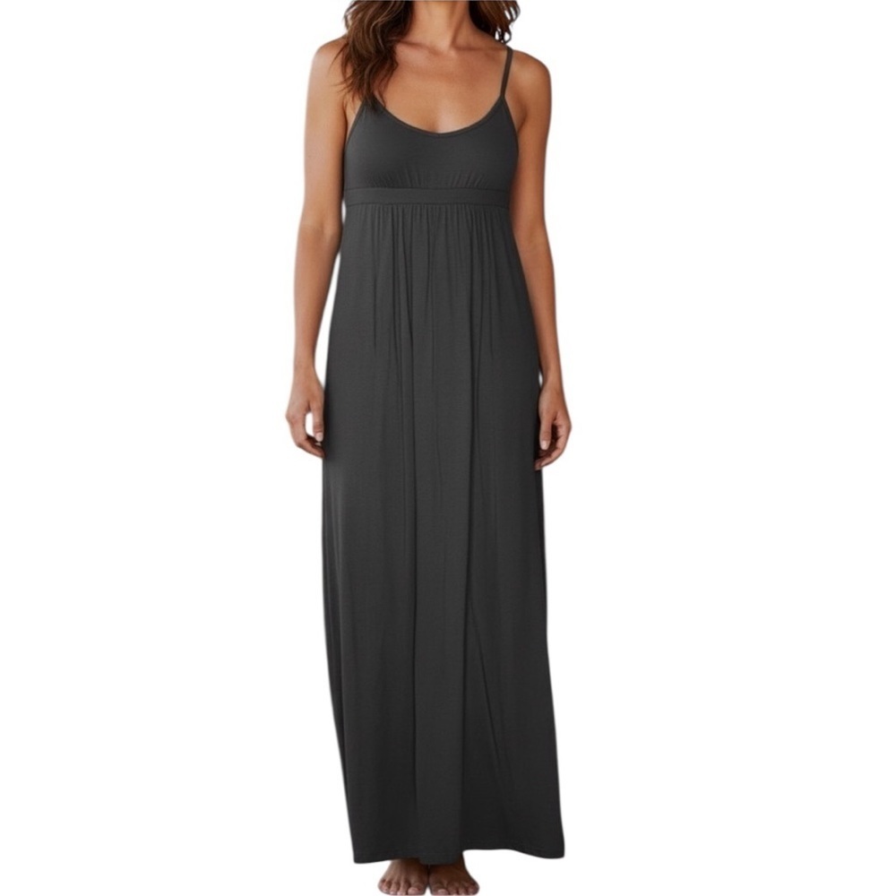 Susana Monaco Gray Spaghetti Strap Pocket Jersey Knit Midi Dress